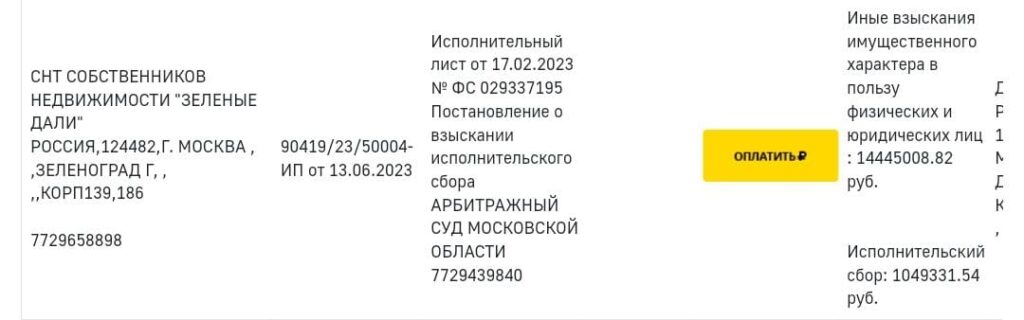 Банкротство СНТ СН "Зеленые дали" от 16.10.24